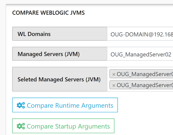 WLSDM | WL-OPC Compare WebLogic JVM Arguments Startup Parameters for Oracle WebLogic