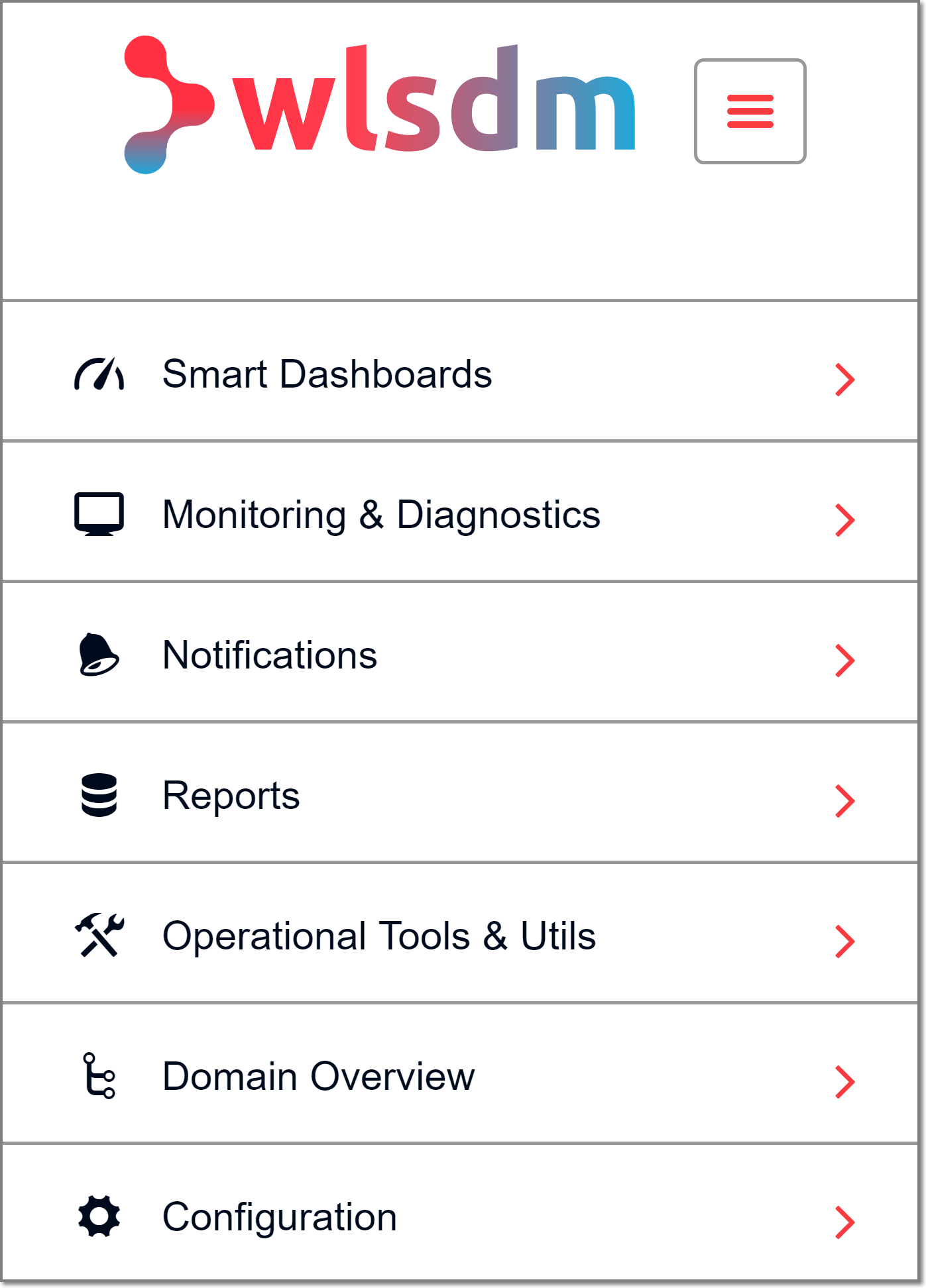 main menu wlsdm weblogic monitoring